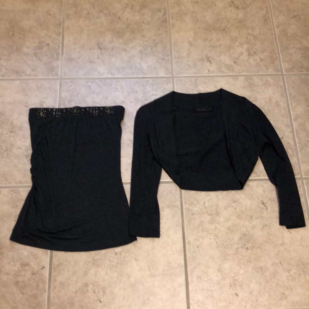 Strapless sweater top and cropped sweater